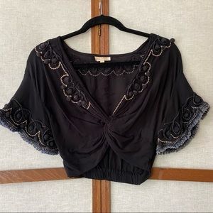 Boho Fringe Pom Pom Crop Bohemian Designer Chloe Laetitia, Paris France